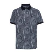 Navy Blue Paisley Print Polo Shirt