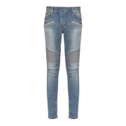 Slim-fit biker jeans i blå denim