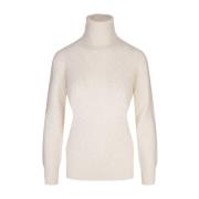 Hvid Paillet Højhalset Sweater