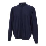 Merino uld sweater, navy blå, fuld lynlås