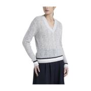 Merino uld, alpaca og Lurex sweater med fletstrik V-hals