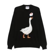 Sort Ribstrikket Crew Neck Sweater