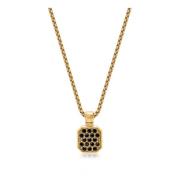 Gold Necklace with Black CZ Square Pendant