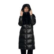 Lang nylon puffer med pels