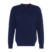 Herre V-hals Sweater med Tartan Patches