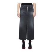 Denim lang nederdel med forsplit