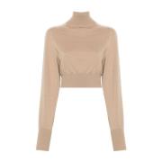 Kamel Uld Strik Rullekrave Sweater