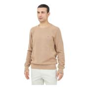 Beige Crewneck Sweater med Flag Broderi