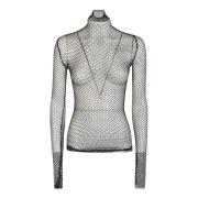 Elegant Sort Mesh Langærmet Top