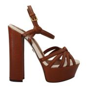 Brun Læder Platform Sandal