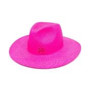 Fuchsia Pink Broderet Straw Hat