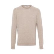 Beige Uld Crew Neck Sweater