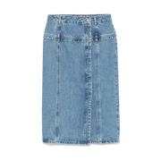 Denim Midi Nederdel med Frontslids