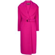 Fuchsia Pink Faux-Fur Bæltet Frakke