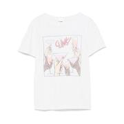 Grafisk Print Hvid T-shirt Rund Hals