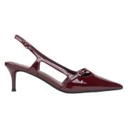 Kvinders Bourgogne Læder Slingback Lavhælede Pumps