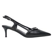 Sort læder slingback lavhælede pumps til kvinder