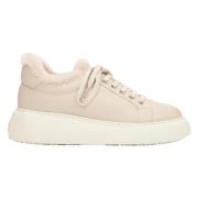 Kvinders lyse beige lave vinter sneakers med pelsforing