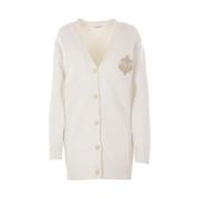 Hvid Oversize Cardigan med Monogram Patch