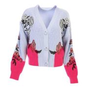 Broderet Blomstret Kontrast Cardigan