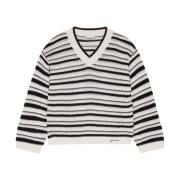 Stribet Bomuld V-Hals Sweater