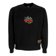 Sort Crewneck Sweater Broderet Bomuld