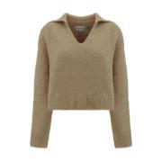 Alpaca V-Neck Sweater med Klassisk Krave