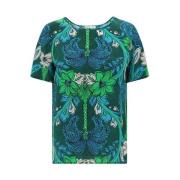 Blomsterprint Silke T-shirt med slidser