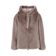 Faux Fur Hooded Zipper Coat