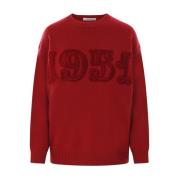 Rød Oversize Sweater med Flocked Motif