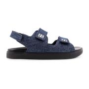 Denim Flade Sandaler med Velcrolukning