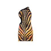 Zebra One-Shoulder Mini Kjole