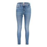 Blå Denim Skinny Jeans med Broderi