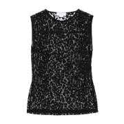 Leopard Print Ærmeløs Top Sort