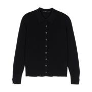 Blå Polo Krave Cardigan Sweater