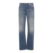 Blå Vasket Straight Leg Jeans