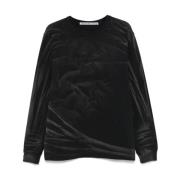 Sort Crew Neck Langærmet T-shirt