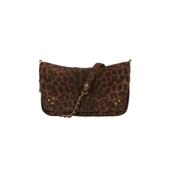 Leopard Print Læder Crossbody Taske