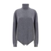 Ribbet høj krave uld sweater