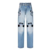 Faded wide-leg bomuld jeans med Velcro-stropper