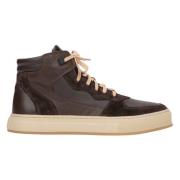 Herre High-Top Mørkebrune Sneakers Lavet af Italiensk Ægte Læder & Vel...