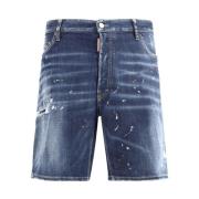 Vintage Marine Denim Shorts med Læderdetaljer