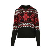 Rød Snefnug Snørebånd Foran Sweater