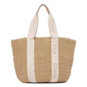 Beige Broderet Kurv Taske