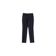 Navy Blue Wool Straight-Leg Pants