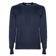 Blå Bomuld Cashmere Sweater Ribbed Finish