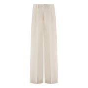 Beige Wide Leg Wool Pants