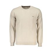 Beige luksuriøs sweater med rund halsudskæring og broderi