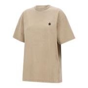 Beige Bomuld T-shirt med Broderet Logo