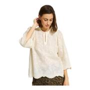 Elegant Bluse med Broderede Motiver